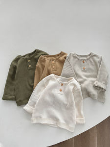 Spring Autumn Baby Long Sleeve T-Shirt Boys Girls Casual Pure Color Base Layer Shirt Infant Fashionable Versatile Top