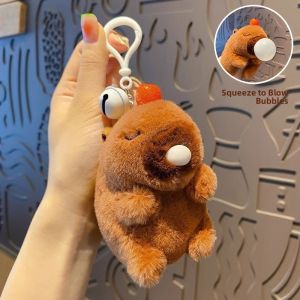 Cartoon Plush Capybara with Runny Nose and Bubble Blowing Toy Keychain