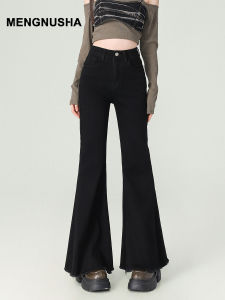 High Waist Flared Jeans Womens Black Frayed Slimming Spring 2025 Fashion plus Size Cotton Denim Anti-Wrinkle Long Pants