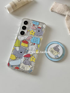 Wasai Cute Dog Illustration Phone Case Transparent Shockproof Full Cover with Stand for Samsung S23 Ultra S24 S25 Ultra Womens Model