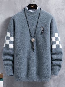 ROMON | Lormen Mens Mid-High Collar Thickened Woolen Sweater Fashionable Casual Winter Knitted Wear For Young Men Urban Style