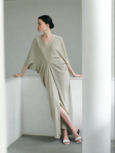 Elegant French Pleated Linen Summer Dress