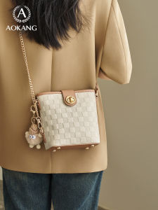 Aokang Large Capacity Bucket Bag Leather Single Shoulder Crossbody Bag Commuter Bag Luxury Sensation Casual Simple Style