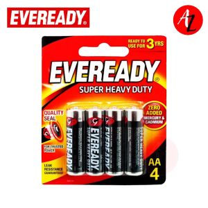 Eveready Super Heavy Duty EV-2A Battery AA Double A 4pcs Pack Long-Lasting Power for Remote Toys Clocks Flashlights and Everyday Devices