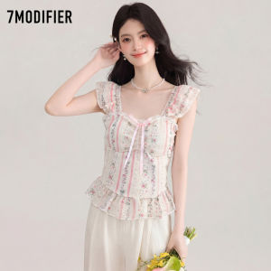 7.Modifier | Áo Blouse Tay Voan Hoa Cổ Nơ Xếp Ly