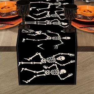 1 Halloween Themed Table Runner Decorative Dancing Skull Pattern Suitable for Parties Restaurants Theme Rooms Markets Holiday Decoration Scenes.