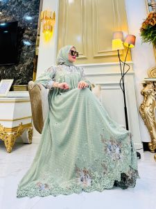 REALPICT COD DRESS ADELIA FREE HIJAB BY SITI ASOPUROH BAHAN CERUTY MOTIF PREMIUM MIX RENDA BAWAH KELILING TERMURAH BEST SELLER TANGAN PERTAMA KONVEKSI / PRINTING / MOTIF PREMIUM GAMIS PESTA GAMISTERKINI