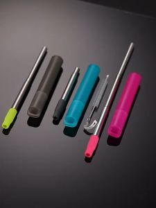 【SG】Reusable Metal Straw Drinking Collapsible Foldable Telescopic Stainless Steel Straw Set with Plastic Case Silicone Tip and Brush