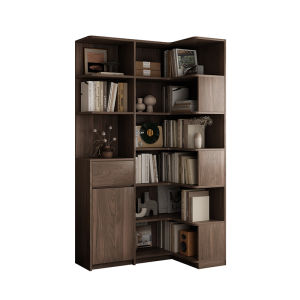 Retro Wooden Corner Bookcase Home Living Room Floor Storage Cabinet French Style Study Display Shelf Eco Friendly Solid Wood