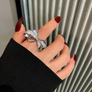 🎀Lacina🎀Light Luxury Ring Super Sparkling Full Diamond Bow Ring Female Index Finger Ring Personalized
