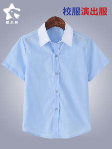 เสื้อเชิ้ตขาวแขนสั้นเด็กผู้ชายเสื้อเชิ้ตสีขาวชุดเด็กเด็กผู้ชายชุดนักเรียนเด็กวัยกลางและวัยโตชุดอนุบาลชุดนักเรียนชุดการแสดง