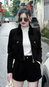 A98 Áo Khoác Khoá Kéo Chun Eo