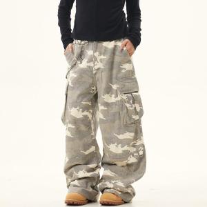 American Style Camouflage Work Pants Womens Multi-Pocket Hip Hop Loose Casual Long Trousers Spring Summer Street Style