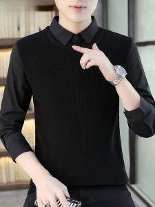 HENGYUANXIANG | Stylish Pure Color Shirt Collar Sweater Mens Knitted Base Shirt Trendy Spring Autumn Seasonal Fashionable Casual Loose Fit