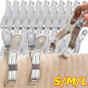 5pcs Stainless Steel Drying Clothes Clips / Heavy Duty Anti-slip Drying Hanging Clips / Bag Sealing Clamp / Reusable Large Windproof Clothes Pegs