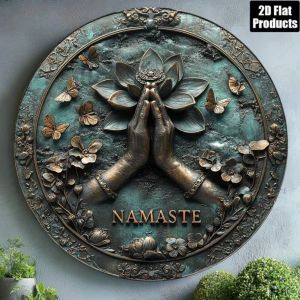 HelloYoung | Vintage 2D Flat Round Aluminium Wall Sign, Buddha on Lotus Decor Plaque for Kitchen Office Cafe Great Mothers Day Gift