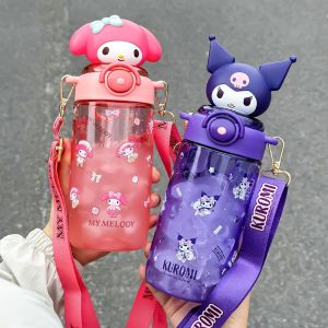 650ml Cartoon Bottle Kuromi Pochacco Cinnamoroll Hello Kitty Portable Outdoor Plastic Direct Drinking Water Cup With Straw