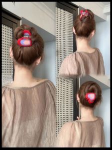 Red Heart Shaped Medium Hair Claw Clip Womens Fashion Acetate Hair Accessories Bun Hairstyle Shark Clamp Stylish Hair Grips