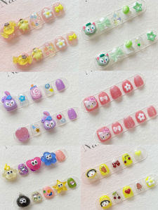 Handmade Rabbit Cartoon Short Wearing False Nails for Girls Kids Ages 3-15 Summer Beauty Tools Easy to Wear Nail Art Kits