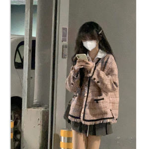 Pink Plaid Jacket And Pleated Mini Skirt Set Womens Fashion Spring Autumn Outfit High End Small Fragrance Style Two Piece Set