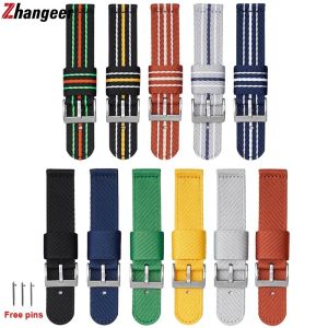Zhangeer 20mm 22mm Quick Release Striped High Quality Nylon Watch Strap Stainless Steel Silver Black Buckle for Replacement Watch Band Universal WristBand Waterproof Watch Accessories with Tool