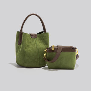 Green Bucket Shaped Mother Daughter Crossbody Bag Womens Fashion 2025 Handbag Soft Handle Magnetic Buckle Closure Leisure