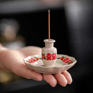 Traditional Ceramic Incense Holder Double Happiness Line Wedding Gift Retro Creative Home Decorations Chinese Style