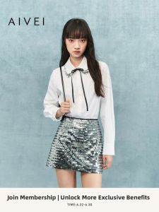 AIVEI | Youthful Commuter College Style Shirt with Glitter Peter Pan Collar