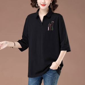 Loose Cotton Three-quarter Sleeve T-shirt Women Spring Summer New Style Pure Cotton Short Sleeve Mid-sleeve Belly Covering Top