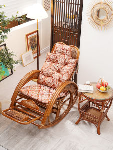 Foldable Wicker Rocking Chair for Adults Balcony Leisure Nap Indoor Outdoor Swings Back 60 Degree Arc Bottom Manual Rocking Chair