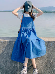 ชุดเดรสยีนส์แขนกุดสีน้ำเงินสำหรับผู้หญิงในฤดูร้อนปี 2025 ทรงหลวมสบายๆ สำหรับผู้หญิงไซส์ใหญ่ ชุดเดรสยาวทรงเอคอปีน