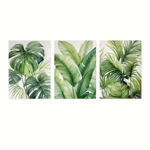 3pcs Frameless Tropical Watercolor Leaf PrintsPlant Wall ArtBananaPalm Leaf PosterLiving Room DecorGreen Plant Wall Decor