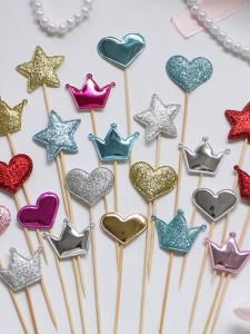 Reflective Frosted Heart Star Crown Cake Decoration Plugin Birthday Party Baking Dessert Star Costume Decoration PU Model