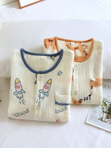 Pure Cotton Bubble Cotton Fabric Childrens Sleepwear round Neck Home Clothes Mosquito Proof Boys Pyjamas Spring Summer Autumn