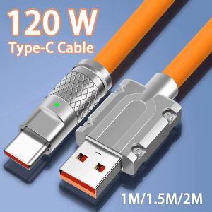 1/1.5/2M 120W 6A Durable Aluminum Alloy Metal Plug Type-C Fast Charge Mobile Phone Data Cable Compatible with Xiaomi Huawei Cellphone Charge Data Line