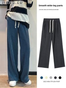 JIANGLU | Plus Size Wide Leg Pants Women Spring Autumn Thin European Cotton Velvet Floor-Length Casual Loose Drapey Lightweight Trousers