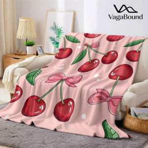 Pink Cherry Flannel Blanket Warm Soft Halloween Christmas Decorative Couch Warm Cozy All-Season Gift