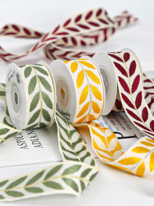 Leaf Embroidery Ribbon with Packaging Edge Color Silk Ribbon Bouquet Satin Ribbon DIY Materials Cake Decoration Home Fabric