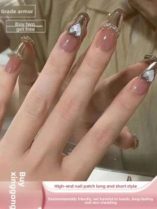 MONLEYTA | New 2025 Cats Eye Nail Tips Autumn Winter Middle Long Finished Product Wearable Nail Art False Nails Tips Manicure Accessories