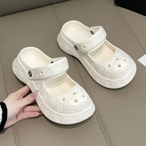 รองเท้าแตะแบบสวมสำหรับผู้หญิงในช่วงฤดูร้อนปี 2024 รองเท้าแตะแบบสวมสไตล์ Mary Janes ทรงส้นหนา รองเท้าแตะชายหาดแบบสวมสบาย สวมใส่สบาย