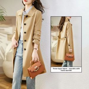 Elegant Mid-Length Womens Coat Korean Style Slimming High-Rise Fashionable Spring Autumn Workwear Jacket Trendy Commute