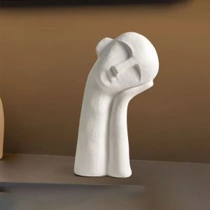 Nordic Abstract Contemplation Thinker Portrait Sculpture Decorative Art High-End Light Luxury Home Soft Decoration