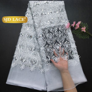 SJD LACE Nigerian French Mesh Lace Fabrics 2025 High Quality Sequins African Net Lace for Women Wedding Dresses Sew 5Yards 4658