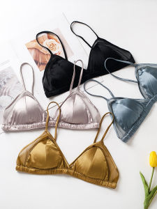 ผ้าไหม ผ้าซาติน บราไร้สายบาง ระบายอากาศได้ดี Mulberry ผ้าไหม ลื่น French Triangle Cup แผ่นรองหน้าอกแบบถอดได้ ผู้หญิง ชุดชั้นใน