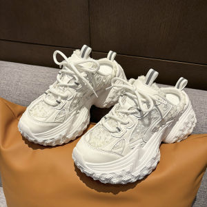 Casual Sporty Womens Half Slip-On Dad Shoes Summer Trendy Versatile Small Size Thick Bottom Platform Slipper Style White Sneakers