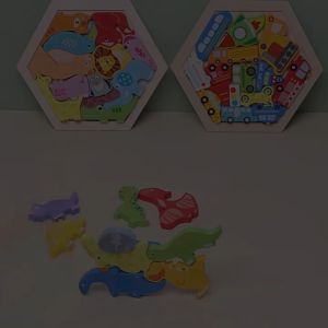 FU  Puzzle 3D Hexagon hewan Wooden Montessori Wooden Chunky Hexagon Puzzle Mencocokan Bentuk Karakter
