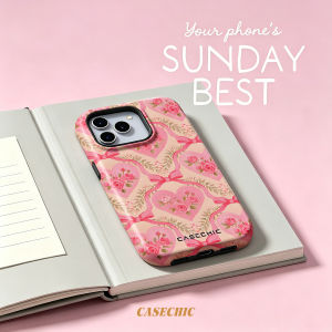 Potdemiel | Heart Grid For 2 in 1 Flower Case For iPhone 17 16 15 14 13 Pro Max Luxury Phone Cover CaseChic