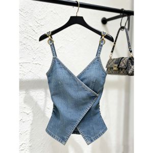 Shallow Blue Fashion Vintage New Small Figure Design Tank Top