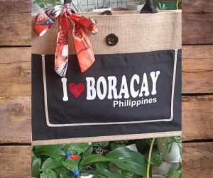 I Love Boracay with TWILLY Personalized Burlap Jute Tote Bag Abaca Handbag Summer Beach Souvenirs | StunningPrints