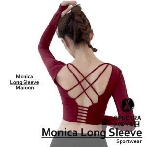 BAJU ATASAN YOGA LENGAN PANJANG MONTOP BAJU OLAHRAGA WANITA CROP TOP BAJU FITNESS DANCE GYM SALSA